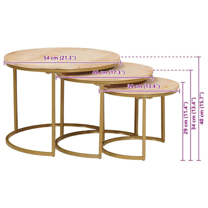 vidaXL Nesting-Couchtische 3 pcs Braun Massivholz Mango und Stahl