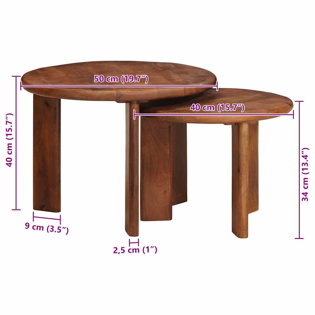vidaXL Nesting-Couchtische 2 pcs Honigbraun Massivholz Mango