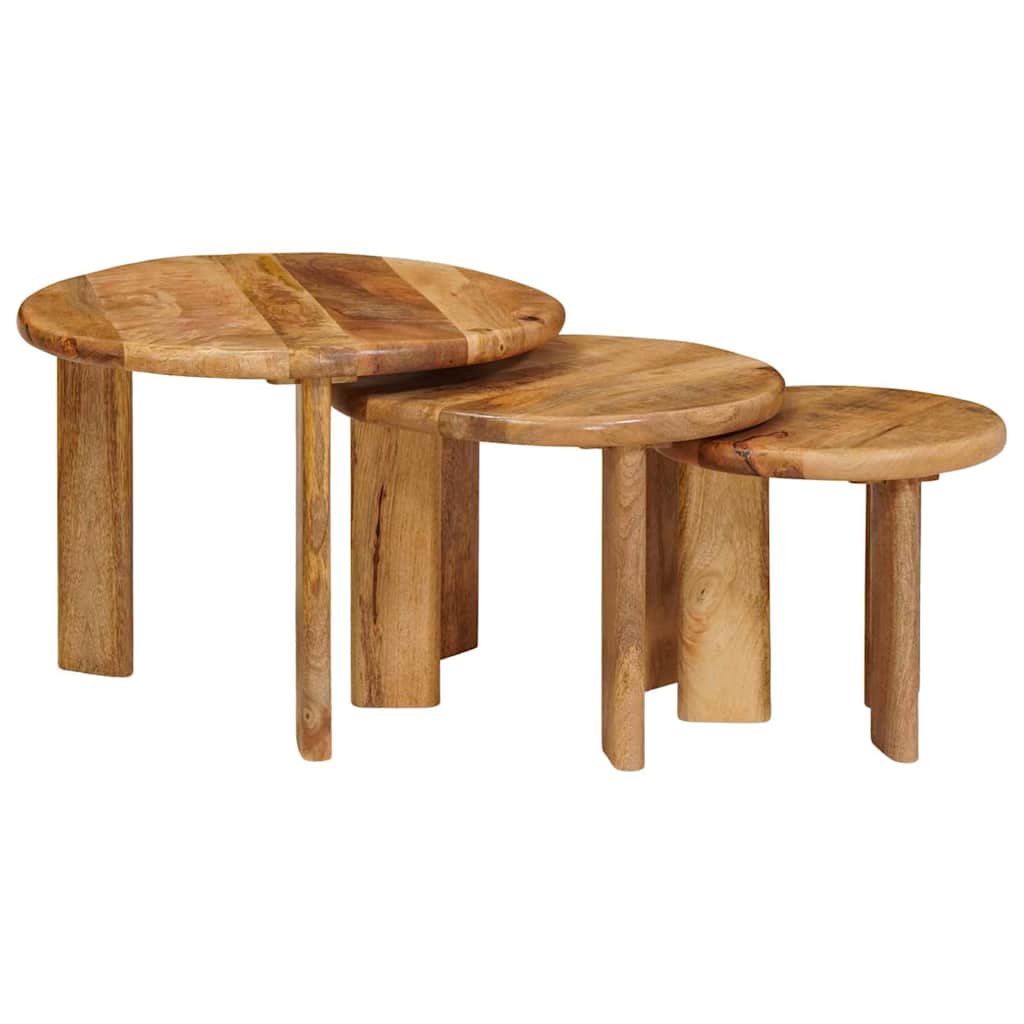 vidaXL Nesting-Couchtische 3 pcs Braun Massivholz Mango