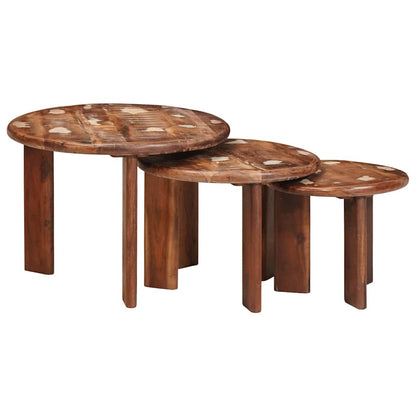 vidaXL Nesting-Couchtische 3 pcs Mehrfarbig Massives Altholz