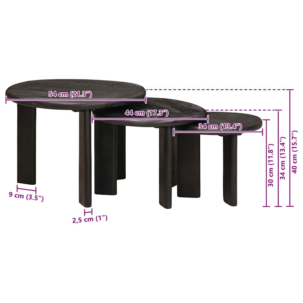 Nesting-Couchtische 3 pcs Weiß Massivholz Mango