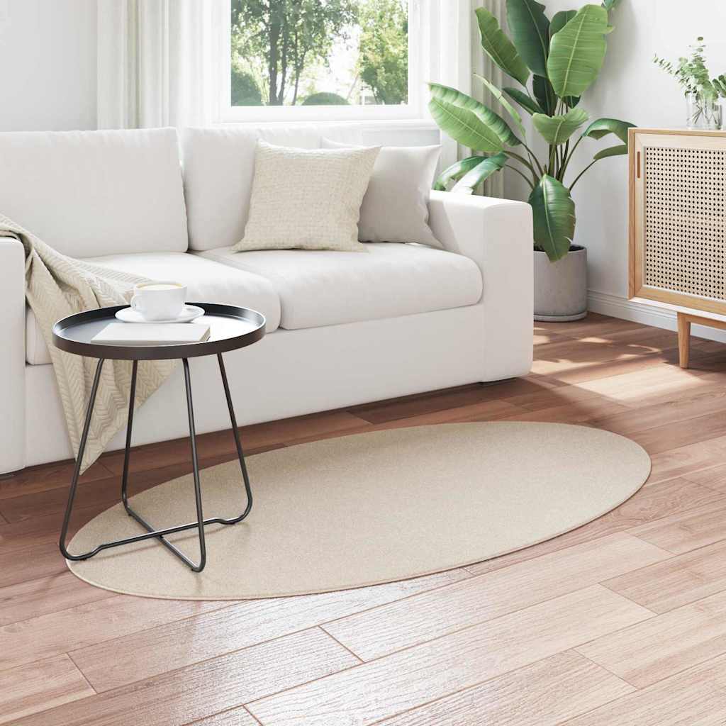vidaXL Tapis de sol ovales HUARTE Beige 80 x 150 cm 100 % polyester