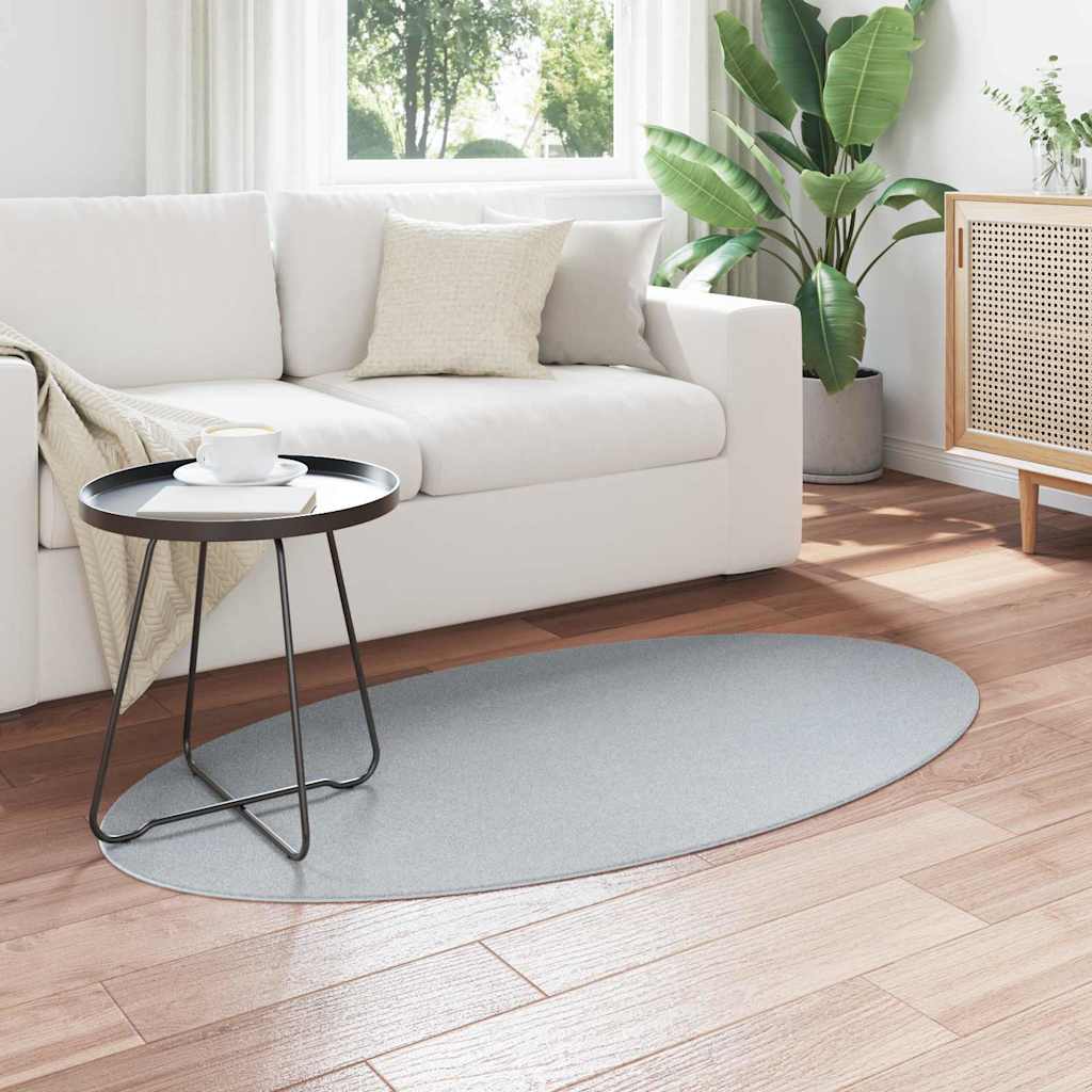 vidaXL Tapis d'intérieur ovale HUARTE gris 80 x 150 cm 100 % polyester