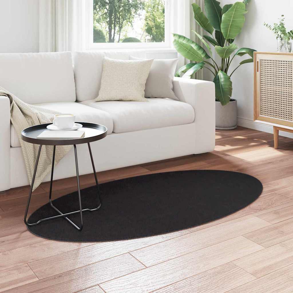 vidaXL Tapis d'appoint oval HUARTE Noir 80 x 150 cm 100 % polyester