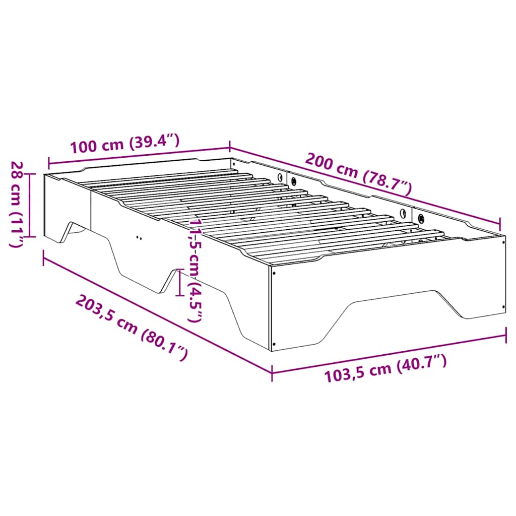 vidaXL Lit en bois massif empilable sans matelas marron miel 100x200 cm
