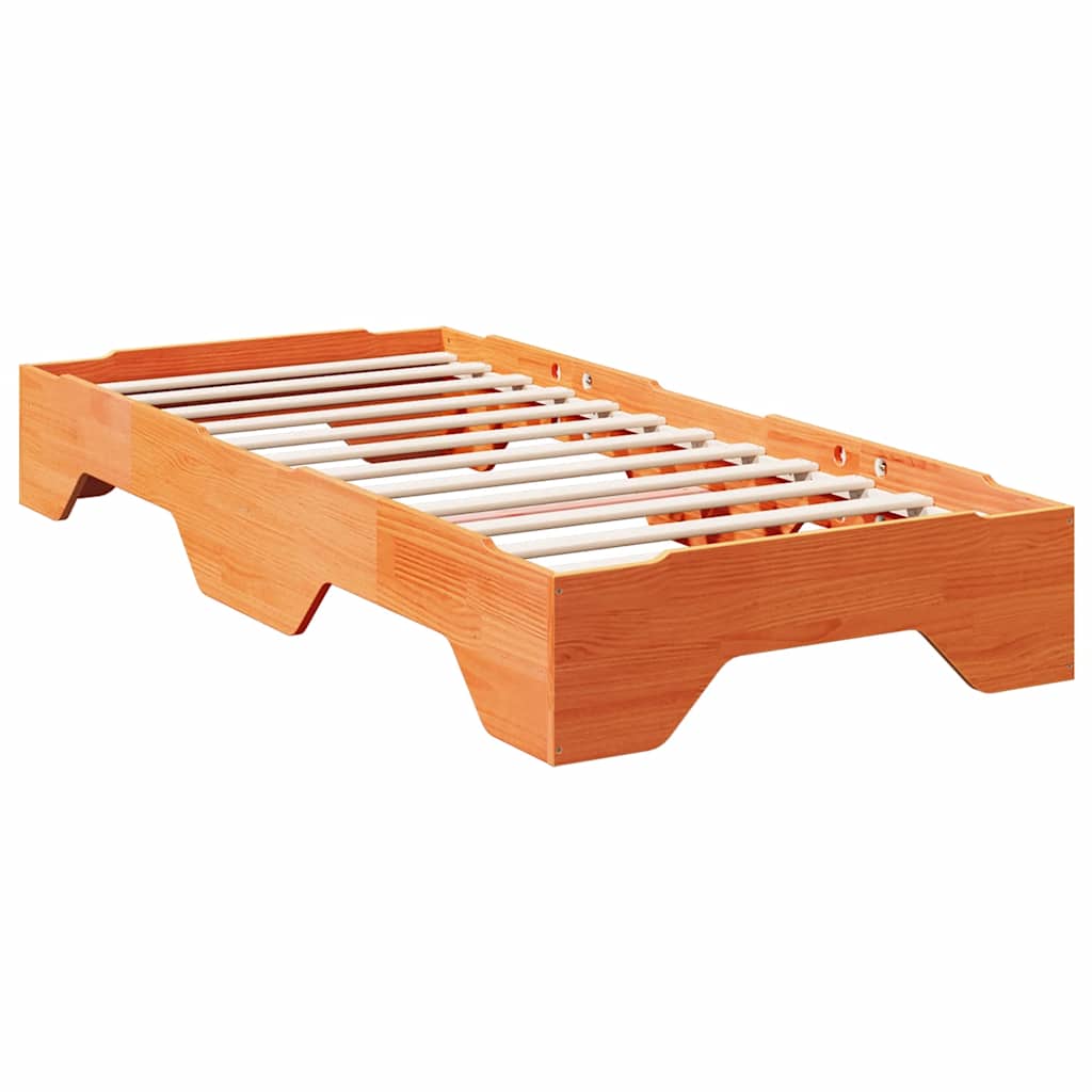 vidaXL Massivholzbett ohne Matratze Stapelbar Wachsbraun 80x200 cm