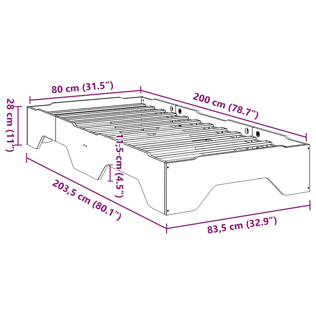 vidaXL Massivholzbett ohne Matratze Stapelbar Wachsbraun 80x200 cm