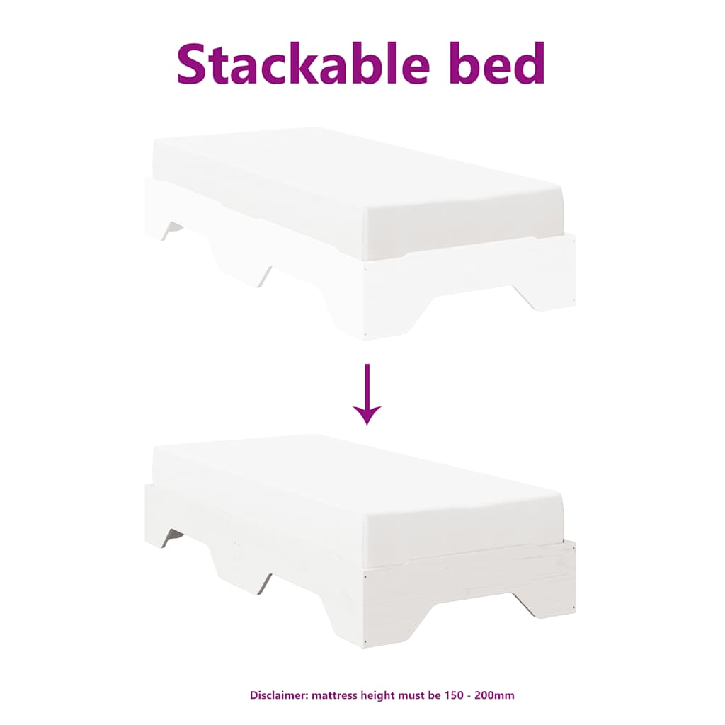 vidaXL Lit empilable en bois massif sans matelas Blanc 90x190 cm