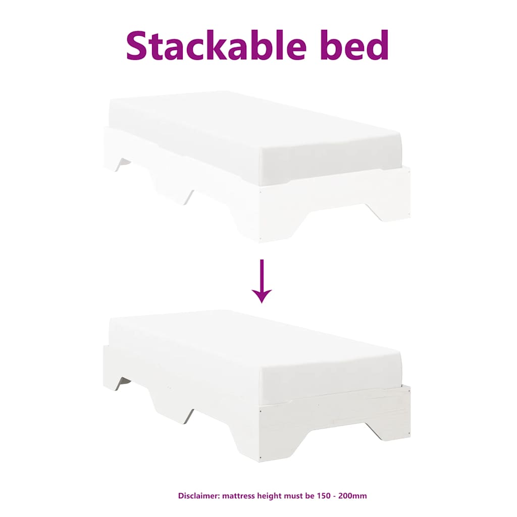 vidaXL Massivholzbett ohne Matratze Stapelbar Weiß 75x190 cm