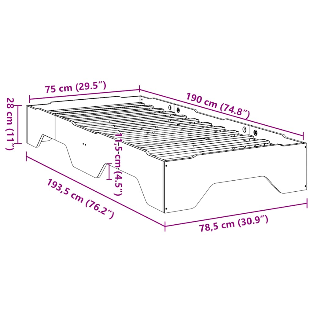 vidaXL Lit empilable en bois massif avec finition cirée marron 75x190 cm sans matelas