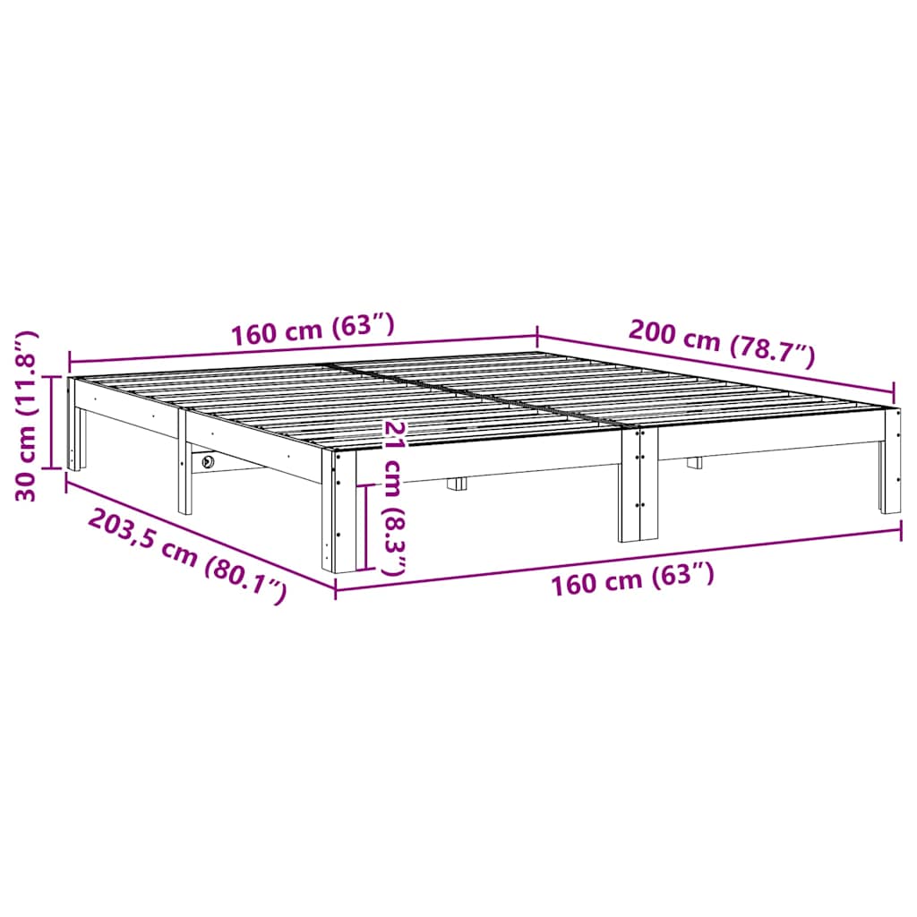 vidaXL Massivholzbett ohne Matratze Weiß 160x200 Kiefernholz