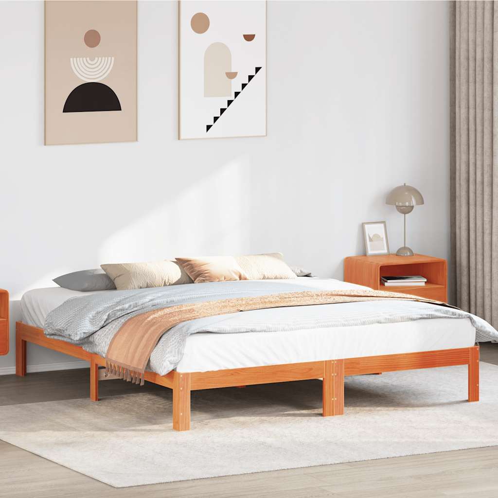 vidaXL Massivholzbett ohne Matratze Wachsbraun 160x200 Kiefernholz