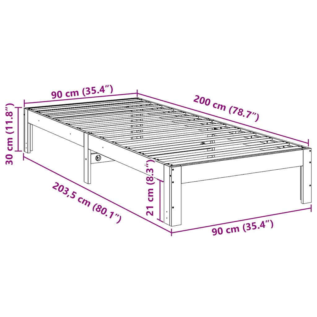 vidaXL Massivholzbett ohne Matratze Wachsbraun 90x200 Kiefernholz