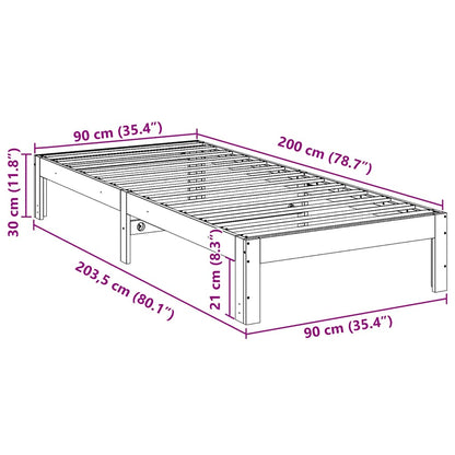 vidaXL Massivholzbett ohne Matratze Wachsbraun 90x200 Kiefernholz