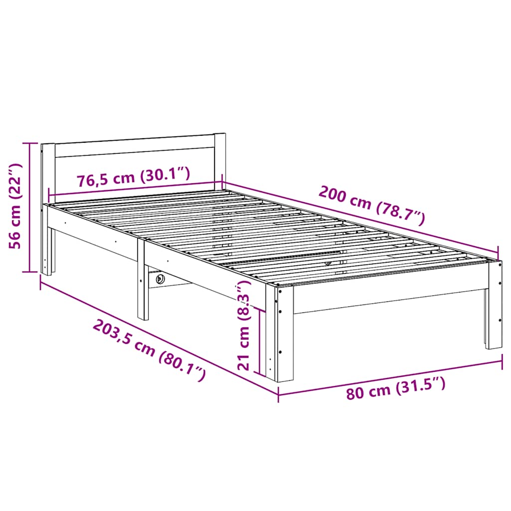 vidaXL Massivholzbett ohne Matratze 80x200 cm Kiefernholz
