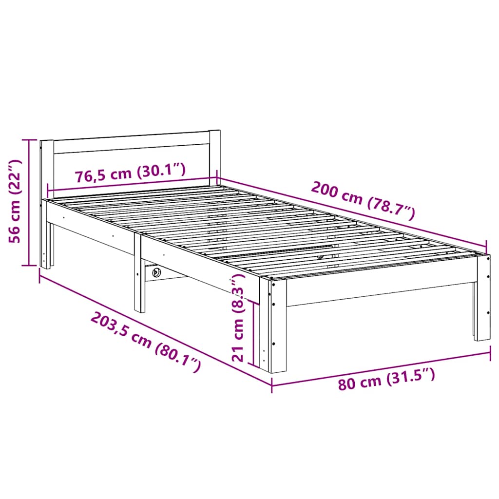 vidaXL Massivholzbett ohne Matratze Wachsbraun 80x200 cm Kiefernholz