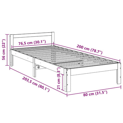 vidaXL Massivholzbett ohne Matratze Wachsbraun 80x200 cm Kiefernholz