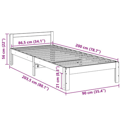 vidaXL Massivholzbett ohne Matratze 90x200 Kiefernholz
