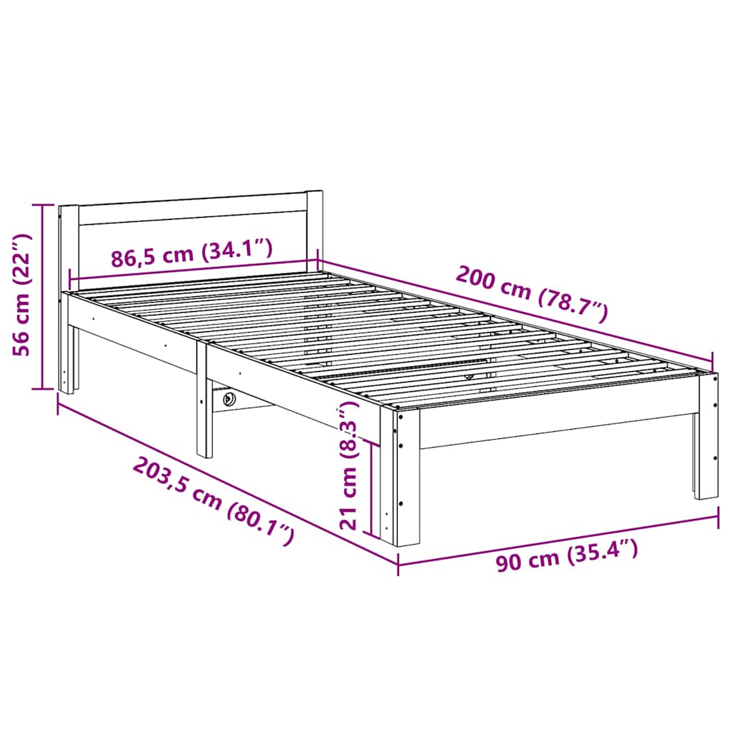 vidaXL Lit en bois massif sans matelas Blanc 90x200 cm Bois de pin