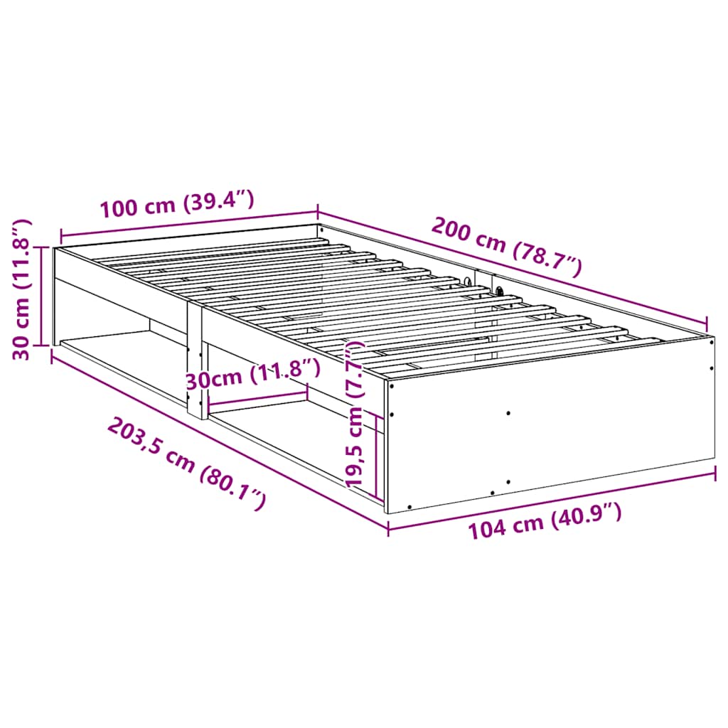 vidaXL Tagesbett ohne Matratze 100x200 cm Massivholz Kiefer