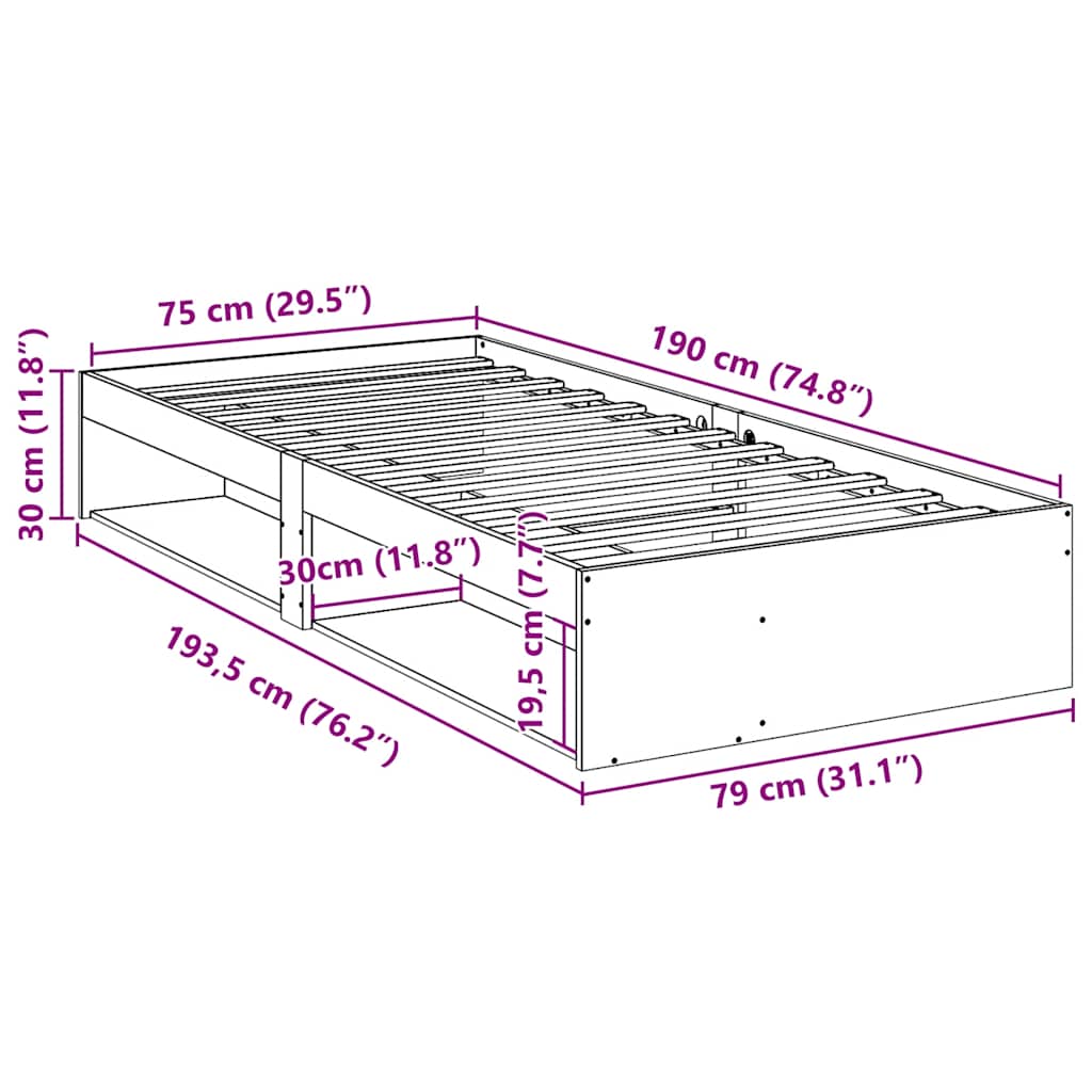 vidaXL Tagesbett ohne Matratze Wachsbraun 75x190 cm Massivholz Kiefer