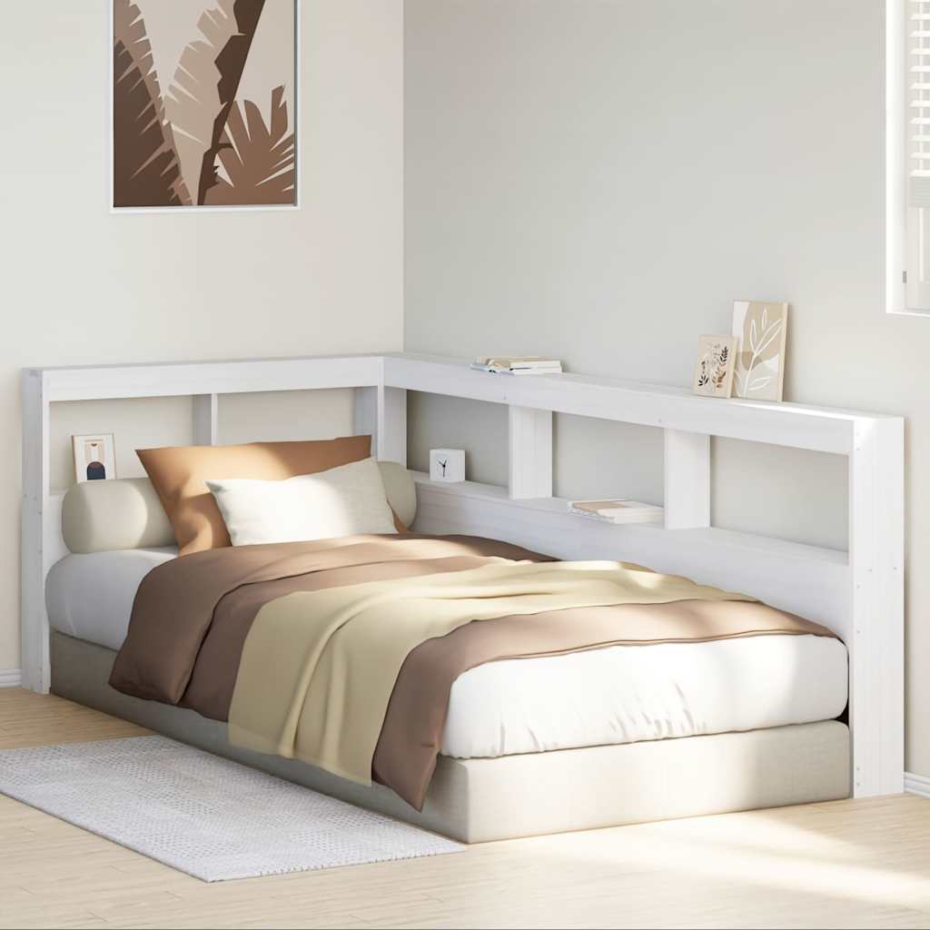 vidaXL Kopfteil mit Bücherregal L-Form Weiß 80 cm Massivholz Kiefer