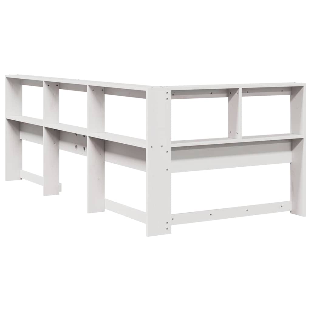 vidaXL Kopfteil mit Bücherregal L-Form Weiß 80 cm Massivholz Kiefer