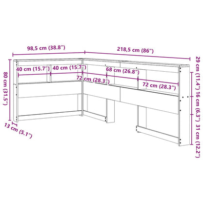 vidaXL Kopfteil mit Bücherregal L-Form Weiß 80 cm Massivholz Kiefer