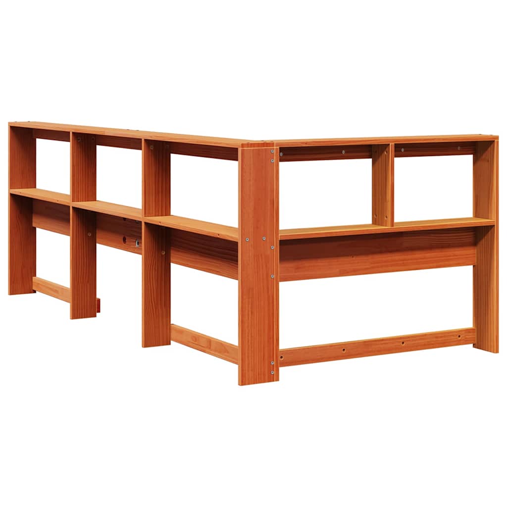 vidaXL Kopfteil mit Bücherregal L-Form Wachsbraun 80 cm Massivholz