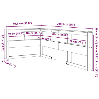 vidaXL Kopfteil mit Bücherregal L-Form Wachsbraun 80 cm Massivholz