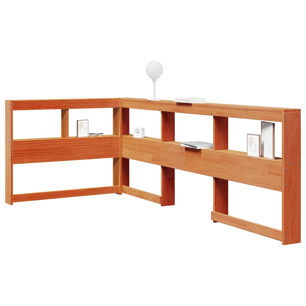 vidaXL Kopfteil mit Bücherregal L-Form Wachsbraun 80 cm Massivholz