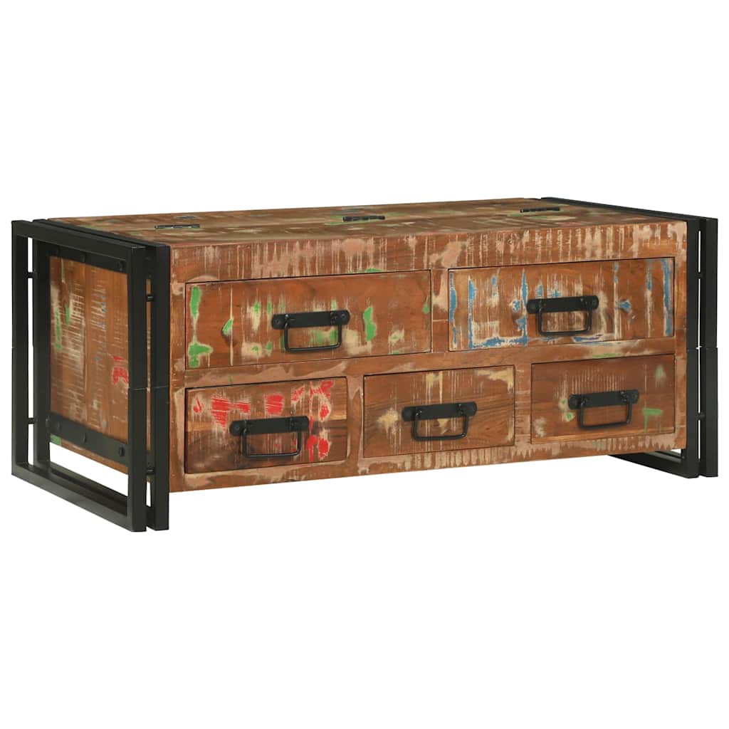 vidaXL Couchtisch mit Schubladen Mehrfarbig Massives upgecyceltes Holz