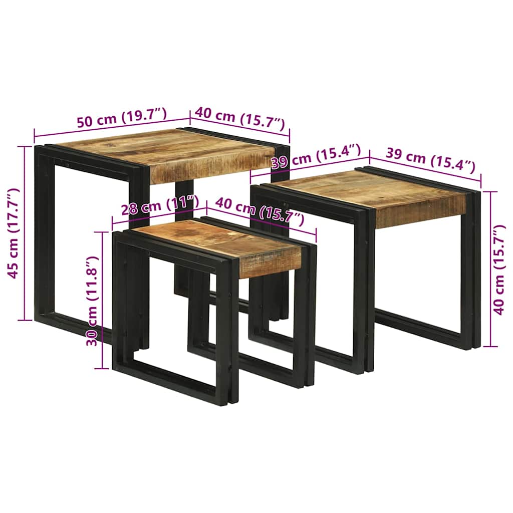 vidaXL Nestingtisch 3 pcs Massives Mango Holz und Metall