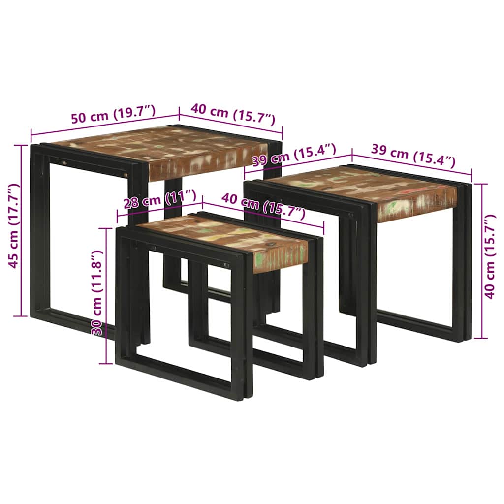 vidaXL Nestingtisch 3 pcs Massives Recyclingholz und Metall