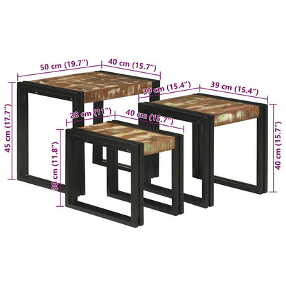 vidaXL Nestingtisch 3 pcs Massives Recyclingholz und Metall