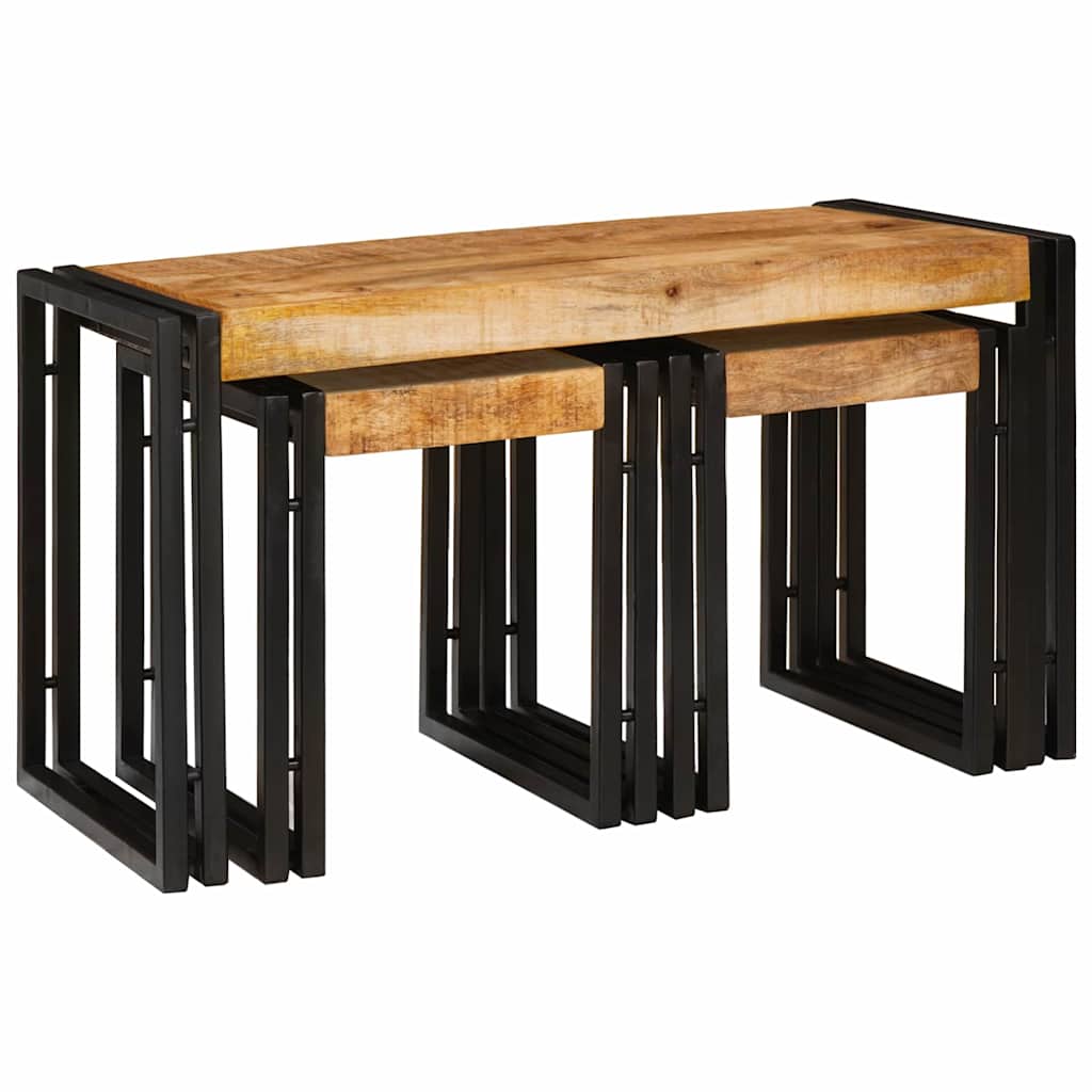 vidaXL Nestingtisch 3 pcs Massives Mango Holz und Metall