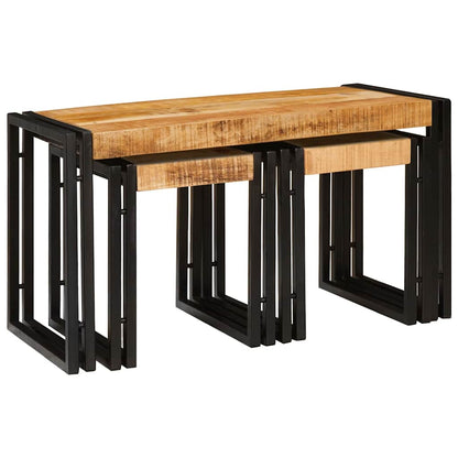 vidaXL Nestingtisch 3 pcs Massives Mango Holz und Metall