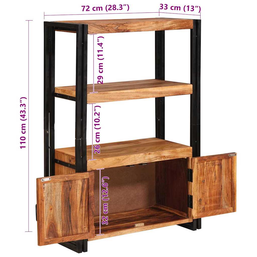 vidaXL Étagère à livres avec portes Marron Bois d'acacia massif et métal