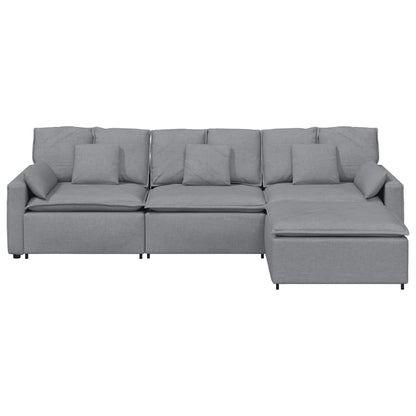vidaXL Modulares Sofa mit Fußhocker und Kissen Hellgrau