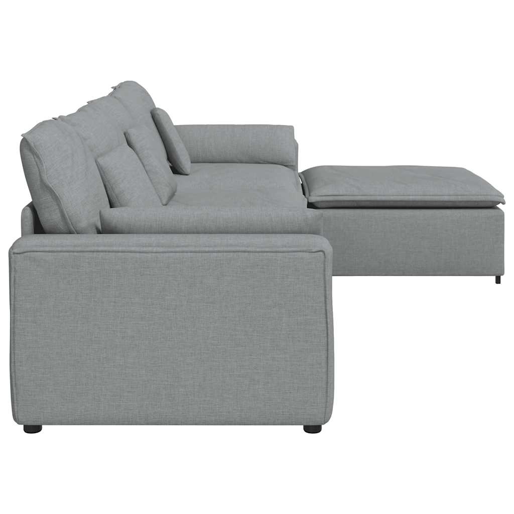 vidaXL Modulares Sofa mit Fußhocker und Kissen Hellgrau