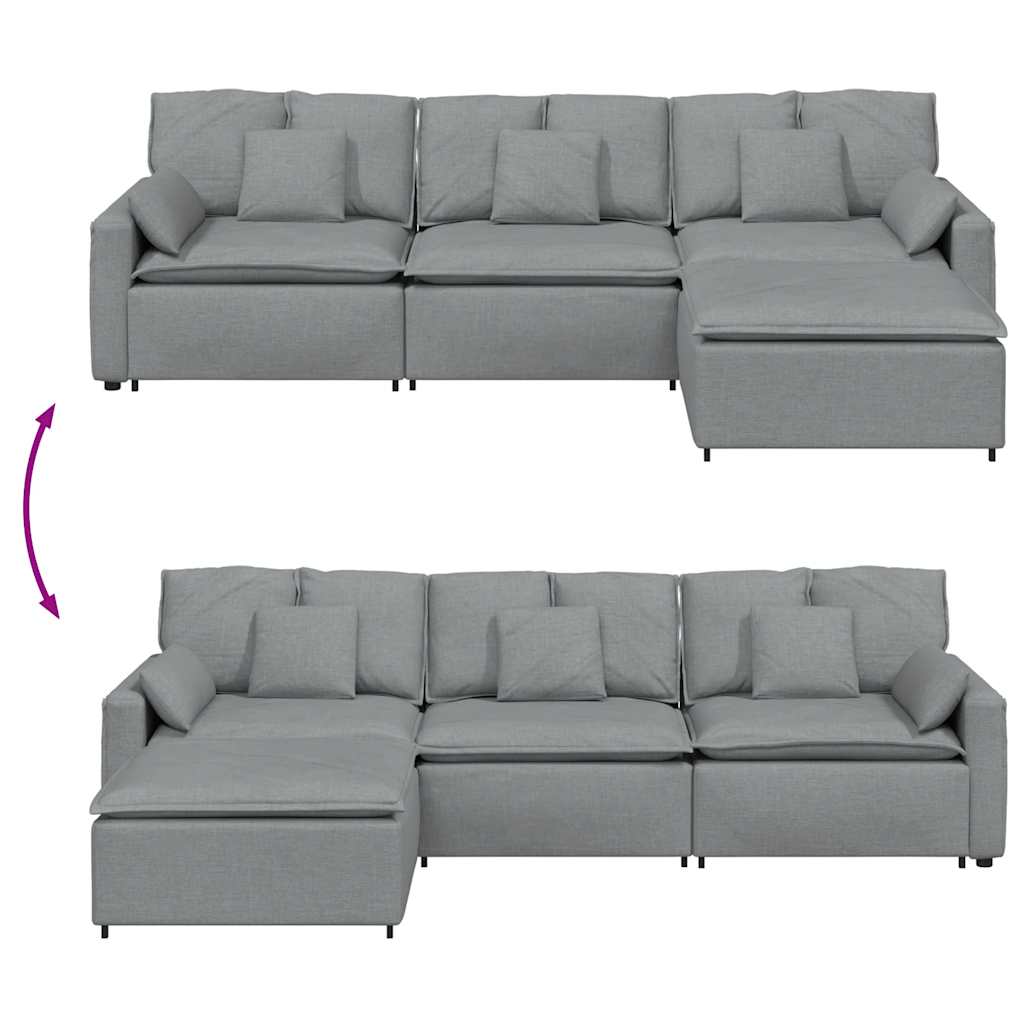 vidaXL Modulares Sofa mit Fußhocker und Kissen Hellgrau