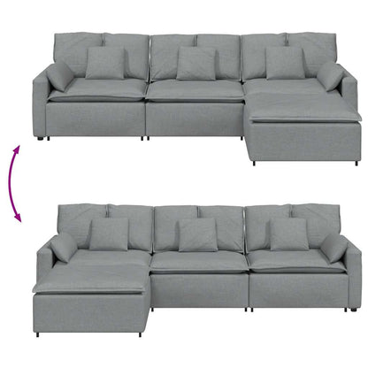 vidaXL Modulares Sofa mit Fußhocker und Kissen Hellgrau
