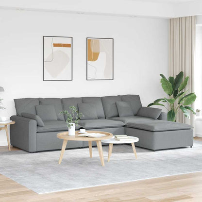 vidaXL Modulares Sofa mit Fußhocker und Kissen Hellgrau