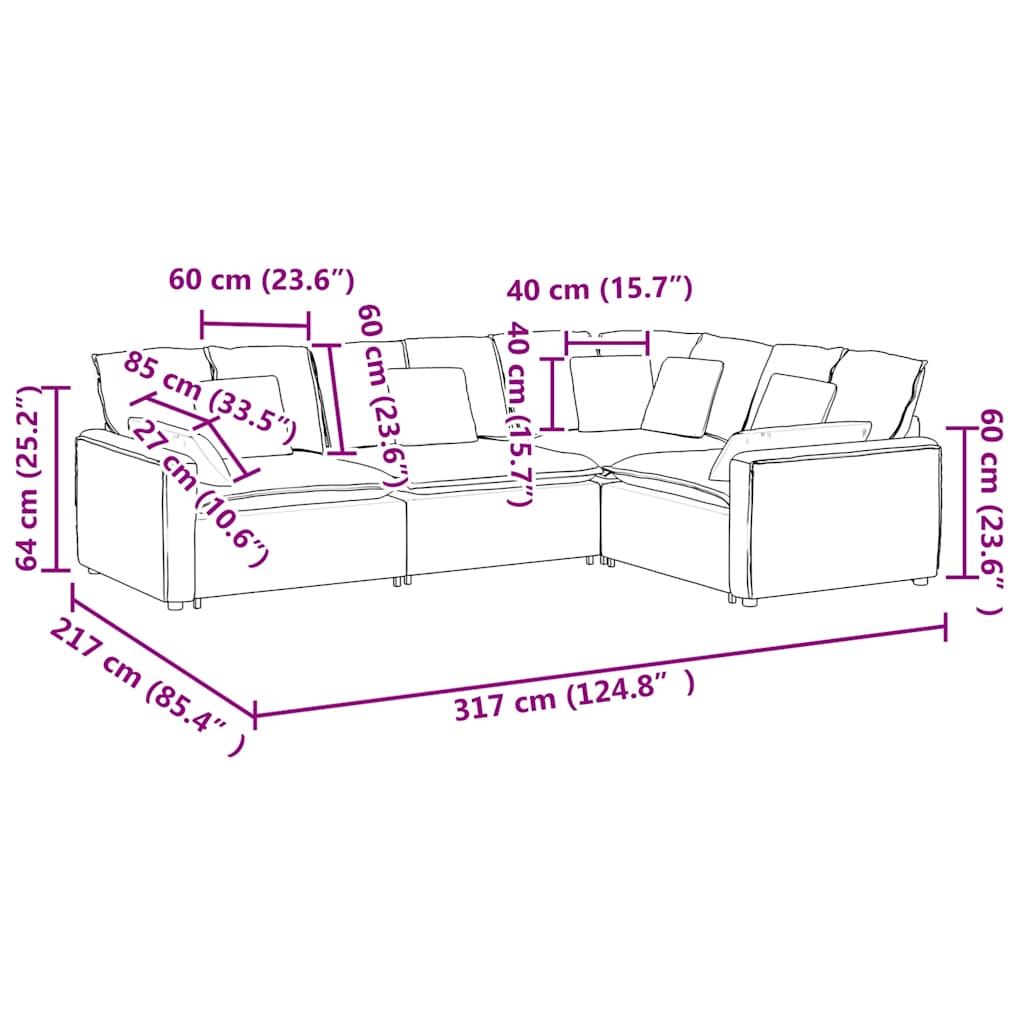 vidaXL Modulares Sofa mit Kissen Samt Blau
