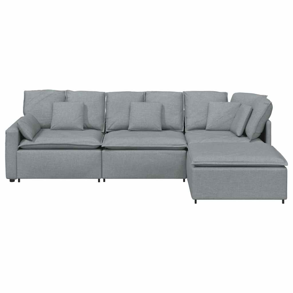 vidaXL Modulares Sofa mit Fußhocker Kissen Stoff Hellgrau