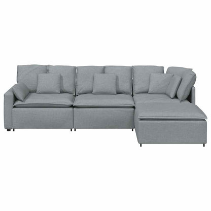 vidaXL Modulares Sofa mit Fußhocker Kissen Stoff Hellgrau