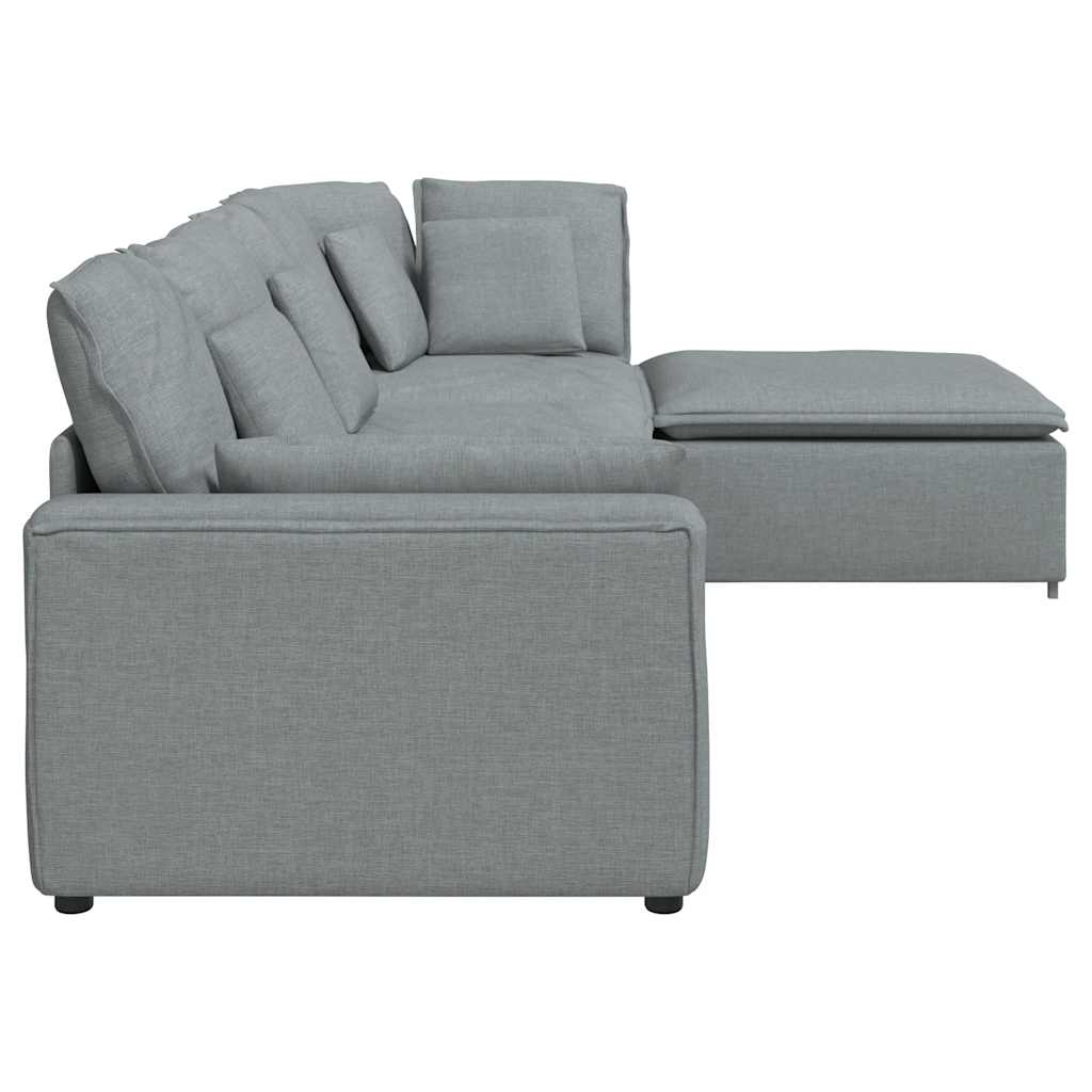 vidaXL Modulares Sofa mit Fußhocker Kissen Stoff Hellgrau
