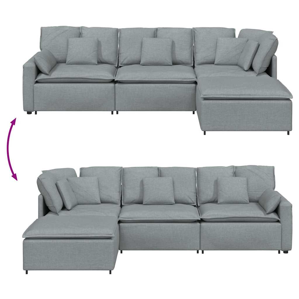 vidaXL Modulares Sofa mit Fußhocker Kissen Stoff Hellgrau