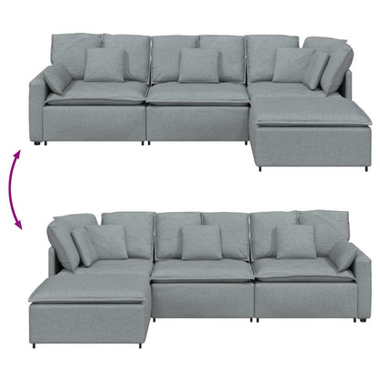 vidaXL Modulares Sofa mit Fußhocker Kissen Stoff Hellgrau