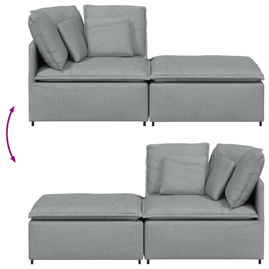 vidaXL Modulares Sofa mit Fußhocker Kissen Stoff Hellgrau